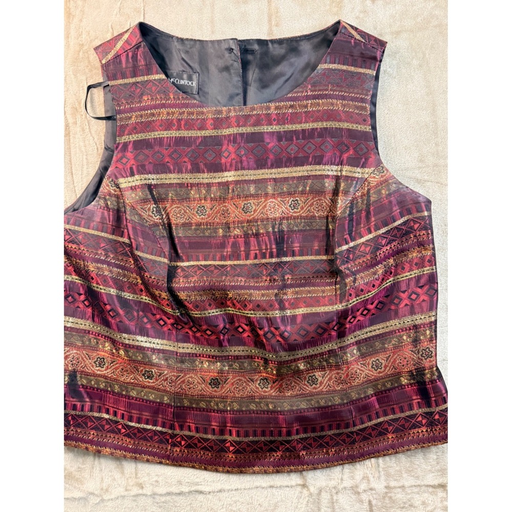 Scott McClintock Vintage Burgundy Gold Metallic Jacquard‎ Sleeveless Top 14W USA